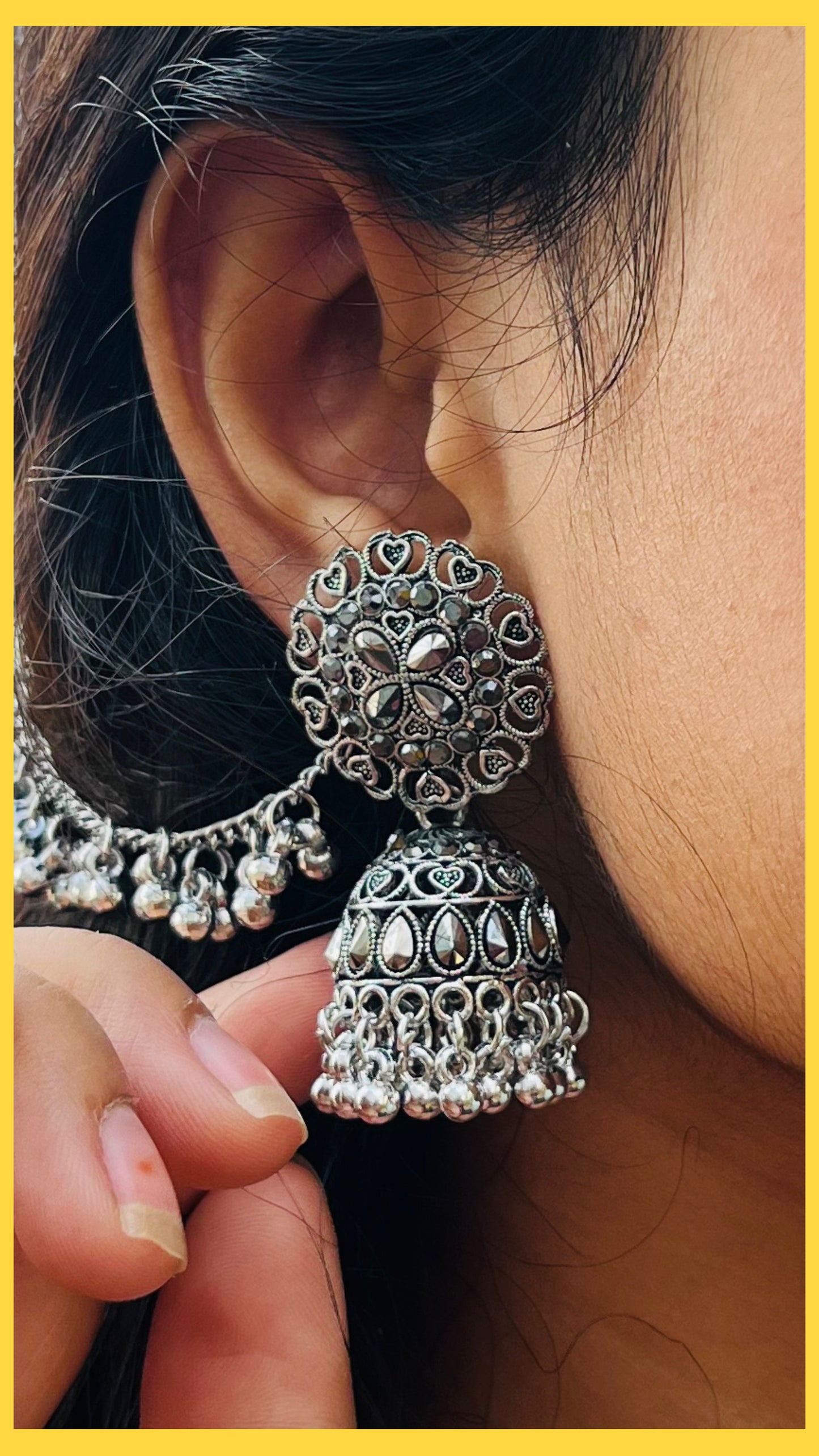 Oxidized Silver Jhumka Earrings