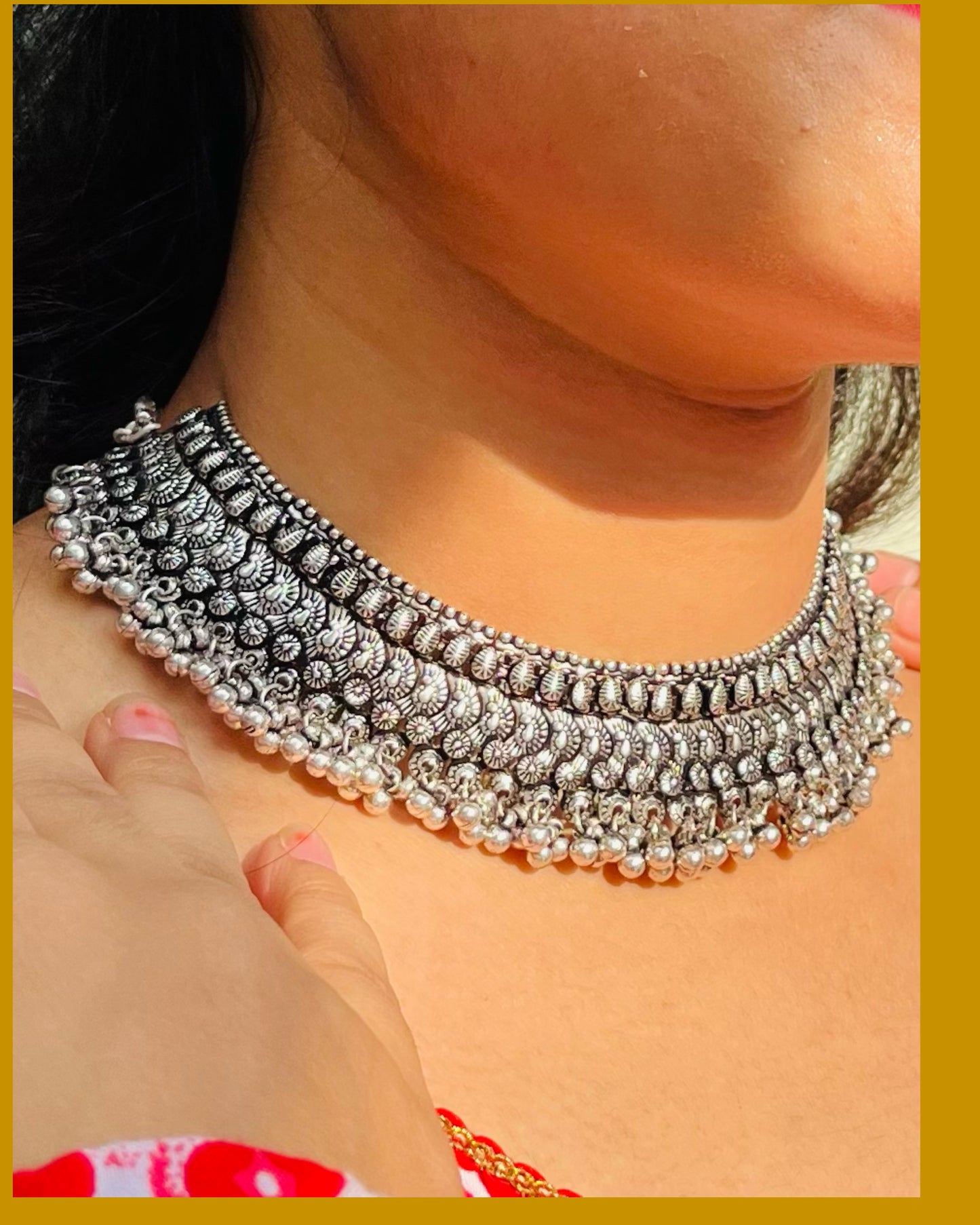 Oxidised Ghungru Choker Silver Plated Necklace for Women & Girls