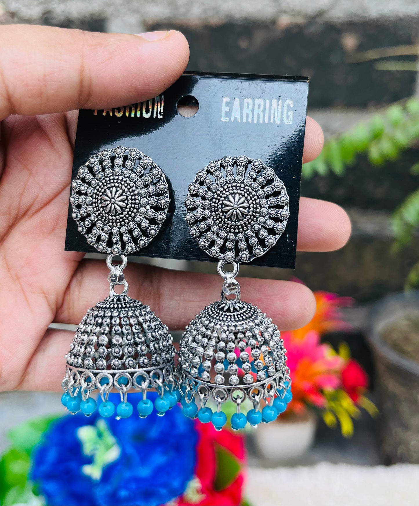 Jewelopia Oxidised Earring Black Metal Silver Jhumka Earrings for Women & Girls