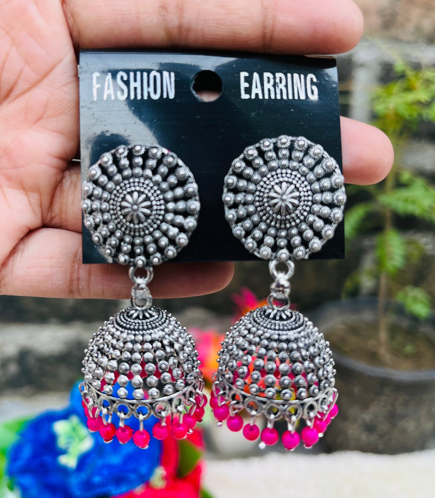 Jewelopia Oxidised Earring Black Metal Silver Jhumka Earrings for Women & Girls