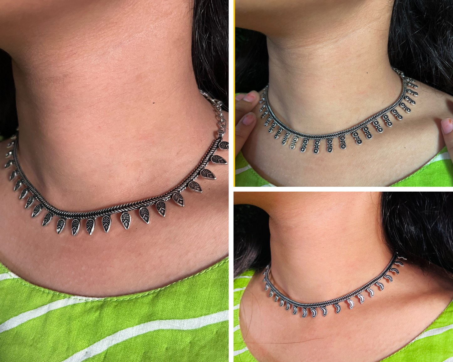 Silver Choker Necklace Combo Set